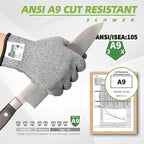 Schwer SlicePro ANSI A9 Cut Resistant Gloves, Food Grade Cutting Gloves for Kitchen Food Prep, Mandoline Gloves for Meat Cutting, Oyster Shucking, Fish Fillet Processing, PR1501-G, 2 Pairs, S