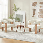 VKNOW Accent Chair Living Room Chair, Modern Upholstered Armchair with Solid Wood Legs, Comfy Barrel Arm Chairs for Living Room Bedroom, Cream