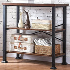 HOMBAZAAR Bookshelf, 3-Tier Vintage Industrial Book Shelf, Rustic Wood and Metal Bookcase and Bookshelves, Free Standing Storage Small Bookshelf for Living Room, Bedroom and Kitchen, Brown