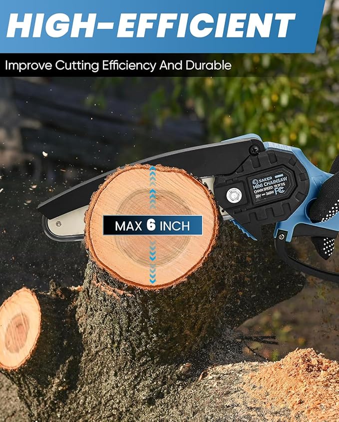 Saker Mini Chainsaw|6 Inch Chainsaws[2025 Upgraded]|Mini Cordless Electric Chain Saw|Small Handheld Portable Chain Saws Battery Powered Saw for Tree Trimmer and Garden