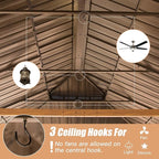 Domi 14' X 24' Hardtop Gazebo Outdoor Metal Gazebo Canopy with Galvanized Steel Double Roof, Wood Grain Aluminum Frame, Curtains and Netting for Patio, Deck, Garden