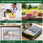 SPLF 6 Pack Stand-Up Reusable Gallon Freezer Bags Dishwasher Safe | Extra Thick 1 Gallon Leakproof Food Storage Bags, BPA and Silicone Free Freezer Bags for Meal Prep, Bread, Veggies, Travel