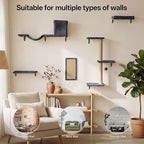 MEWANG 5-in-1 Cat Wall Shelves: Cat Climbing Furniture with Wall Mounted Perch & Lounge for Indoor Cats, Space-Saving Wall Pet Shelves for Play & Rest - Grey