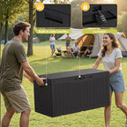 Greesum 100 Gallon Resin Deck Box Lockable Large Outdoor Storage Boxes for Garden Tools, Patio Furniture Cushions, Pool Supplies, Black