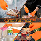 ANBOSON BBQ Gloves Disposable, Heat Resistant Grilling Gloves for Cooking | 10Mil Heavy Duty Nitrile Gloves-100Ct &4 Cotton Liners for Meat Handling Smoker for Hot Food Prep,Non-Slip Grip,Large,Orange