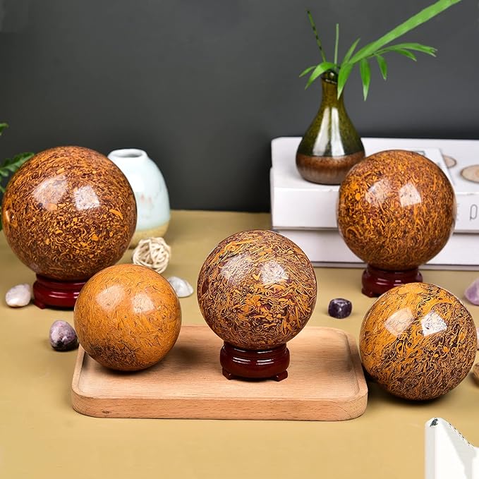JIC Gem Real Natural Gemstone Sphere Jade Crystal Ball Mineral Quartz Stone with Decorative Stand Home Decoration (60-70mm)