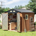 8x6 Ft Storage Shed, Large Outdoor Shed with Floor Base, Window, Lockable Doors, Outside Steel Shed for Garden, Backyard, Lawn, Patio Utility, Tool Storage