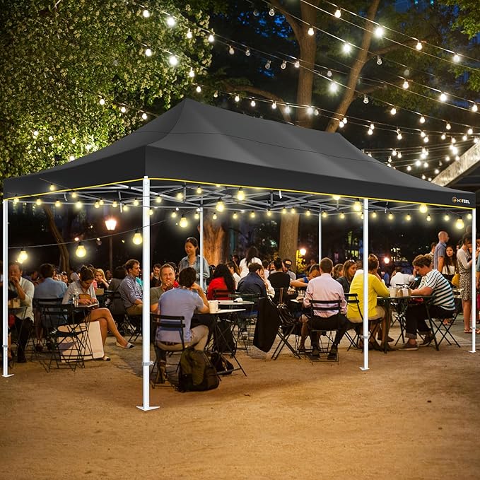 HOTEEL 13x26 Pop up Canopy Tent for Parties, Heavy Duty Easy Setup Tent with 6 Sidewalls, Outdoor Commercial Instant Gazebo for Wedding Event, with Roller Bag & Sand Bags, Black(Hexagonal Frame)