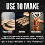 Bearded Butchers Natural Hog Sausage Casings 32-35mm, Edible Pre-Flushed | Stuffs 25-30 lbs, natural snap & bite, resealable brine bag, for bratwurst, Italian sausage, kielbasa, hot dogs, Polish