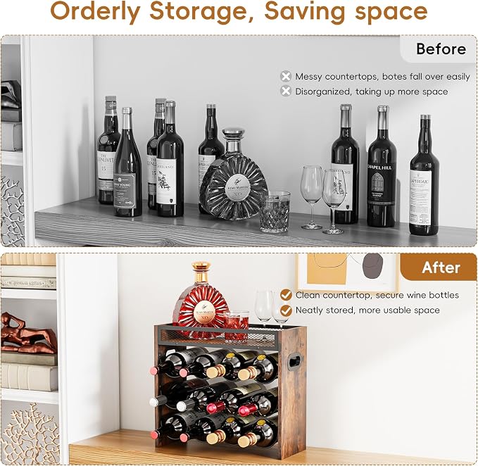KLM 3-Tier Wine Rack, can Hold 12 Bottles.Suitable for Home Kitchens, Restaurants, Food Pantries, cabinets, and Bars.