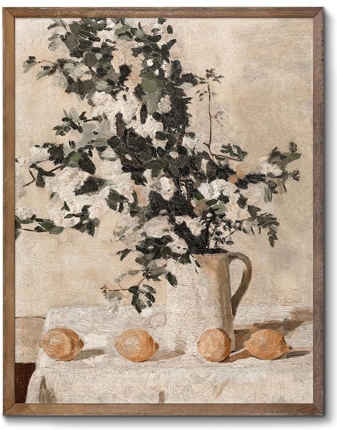 XOCUUI Vintage Wall Art Kitchen, Flowers and Lemons Pictures Painting Botanical Decor, Unframed Canvas Prints Art, Vintage Bathroom Decor, Farmhouse Wall Art for Dining Room, 11"x14"