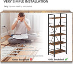 4NM Bookshelf 5 Tier Industrial Bookcase Home Office Adjustable Bookshelves Storage Shelves Organizer Vintage Book Shelf Display Rack for Living Room, Bedroom,Home- Rustic Brown