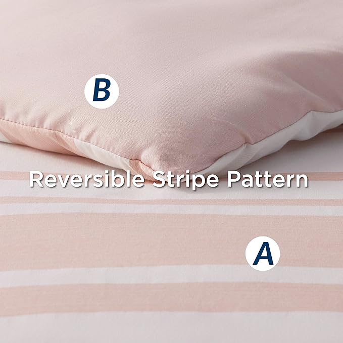 Bedsure Pink Comforter Set Full 7 Pieces, Light Pink White Striped Bedding Sets All Season Bed Set, 2 Pillow Shams, Flat Sheet, Fitted Sheet and 2 Pillowcases