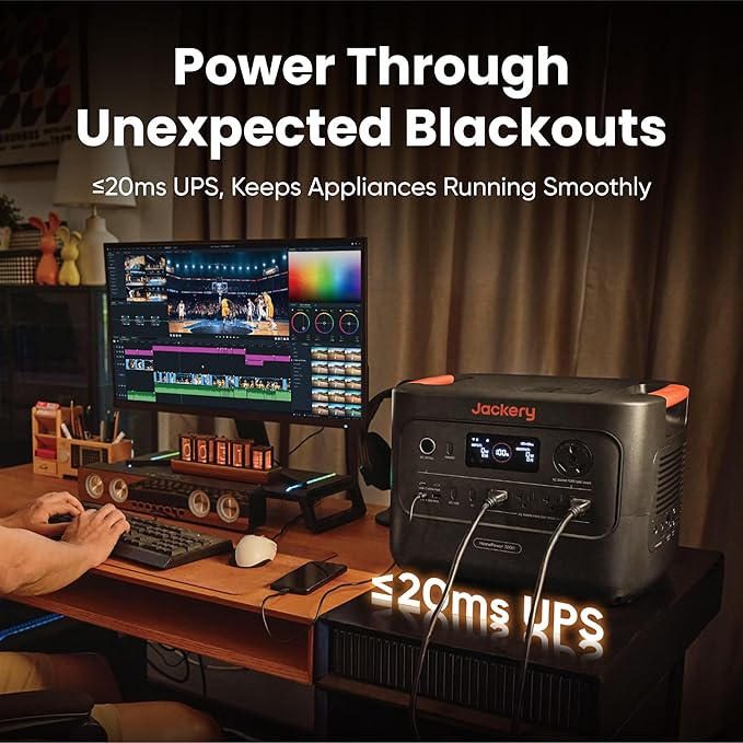 Jackery HomePower 3000 Portable Power Station with AC Cable and 2x 200W Solar Panels, 3600W (Surge 7200W) Output, 3072Wh LFP Solar Generator, Essential Backup for Home Use, Power Outage, Emergencies