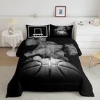 Sports Basketball Full Size Comforter Sets For Boys Teen Kids Basketball Quilt Bedding Set Grey Hippie Smoke Comforter Reversible Black Duvet Insert,1 Comforter + 2 Pillow Case Basketball Room Decor