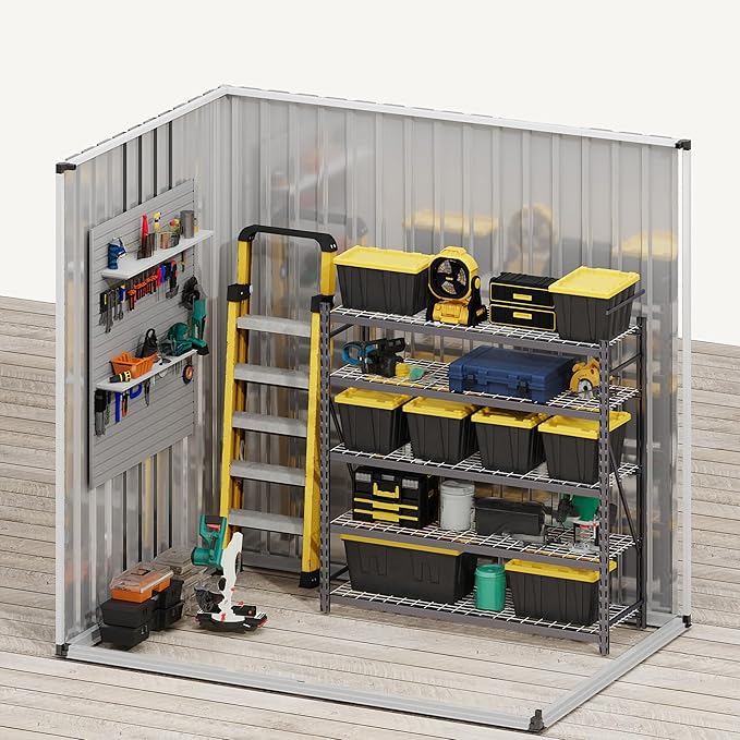 DWVO 6x4ft Metal Outdoor Storage Shed with Window, Lockable Tool Storage Sheds, Steel Garden Sheds with Sloped Roof for Backyard, Patio, Garage, Lawn, Gray + White