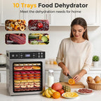 Suteck 400W Food Dehydrator with 10 Trays for Jerky, Fruit, Veg, Meat | Stainless Steel, 4 Presets, Strong Dual Fans & 360° Airflow, 85°F–195°F, 48H Timer, Built-in Light, Quiet