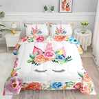 Datura home Unicorn Floral Watercolor Flower Comforter Bedding Set for Girls Teens Adults,Colorful Lovely Roses Blooms Print Design Unicorn Bedding Set(Unicorn Full)