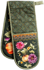Maison d' Hermine Double Oven Mitts 100% Cotton Double Oven Glove (7"x35") | Heat Resistant BBQ Cooking Gloves with Loop Baking Kitchen Home Farmhouse Thanksgiving Christmas -Pumpkin Garden - Dark Green
