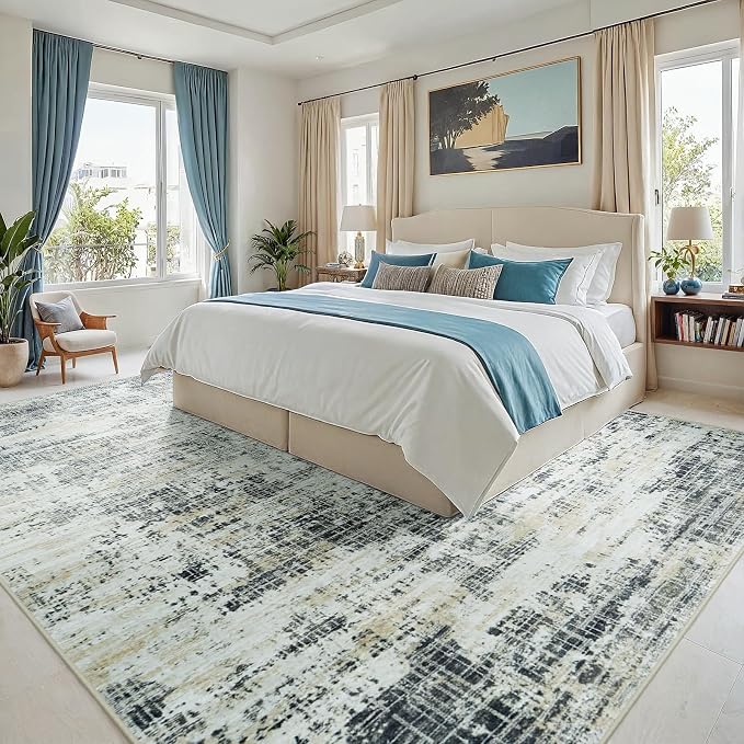 6x9 Washable Area Rug for Living Room Bedroom: Non-Slip Modern Black Gray | Machine Washable TPR Backing, Stain-Resistant Low Pile, Pet & Kid Friendly, Abstract Decor for Dining Room, Dorm, Home Office