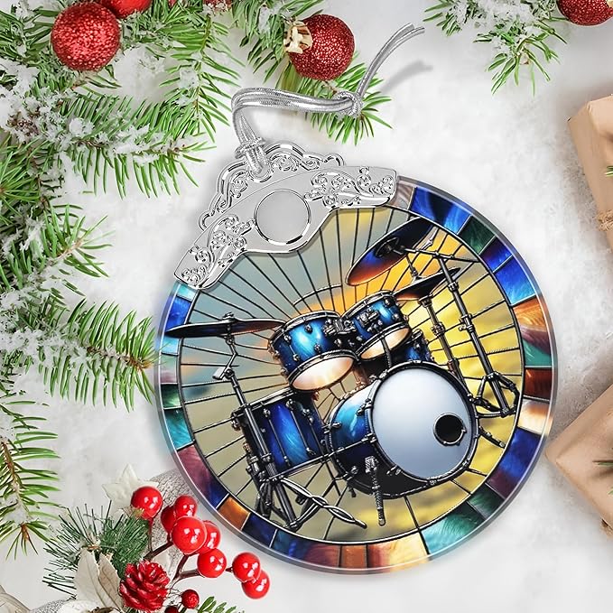 Drum Kit Stained Glass Orament - Christmas Ornament - Christmas Decorations for Tree - Holiday Present ldeas - Gift Exchange