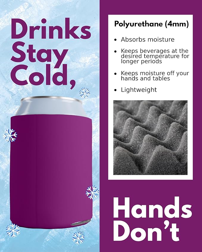 PartyPrints 1000 Pack Fuchsia Blank Can Cooler Sleeves, Customizable Bulk Can Coolers, Extra-Thick Collapsible Drink Insulator Sleeve, Beer Can Coolers for Party Beverages