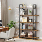 FRAPOW 5 Tier Bookshelf, 70 inch Tall Solid Bookcase Industrial Wooden Bookshelves Large Wall Etagere Rustic Vintage Book Shelf with Metal Frame Open Storage Rack for Living Room Home Office