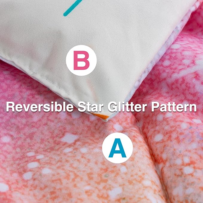 A Nice Night Galaxy 6pcs Kids Bed in a Bag Outer Space Comforter 3D Printed Space Quilt Set Glitter Pink Green Color,for Children Boy Girl Teen Kids,Queen
