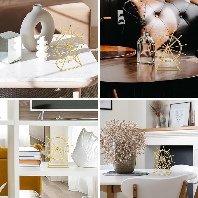 Gold Ferris Wheel Decorations for Office Bookshelf Decor, Home Decor Living Room Shelf- Spinning Ferris Wheel for Gift Birthday Thanksgiving Valentine's Day