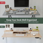 FEZIBO 55 x 24 Inch Height Adjustable Electric Standing Desk with Double Drawer, Stand Up Desk with Storage Shelf, Sit Stand Desk, Maple
