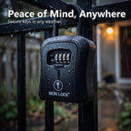 Iron Lock® Medium Key Lock Box with Code, U-Shackle Opens Fully Out (Black) | Built-in key hooks + catch tray; hangs on handles, gates, fences or a hasp; wall-mountable; dial cover; no batteries