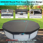 18 Ft Pool Cover, with Automatic Drain Round Pool Cover, One-Piece Quick Installation and Removal Above Ground Pool Cover, Preventing Waterlogging, UV Protected Solar Swimming Pool Cover