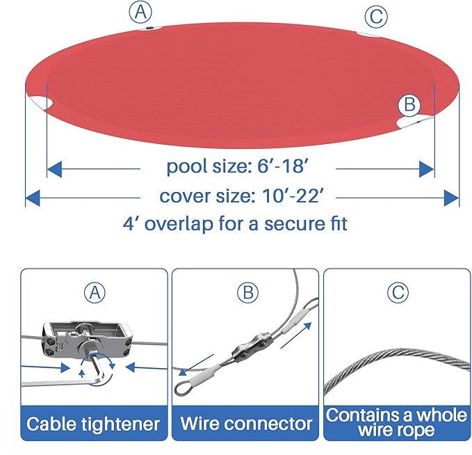 ECOOPTS 12 ft Round Pool Cover for Above Ground Pools, Swimming Pool Cover Protector Winter Safety Cover (Red)