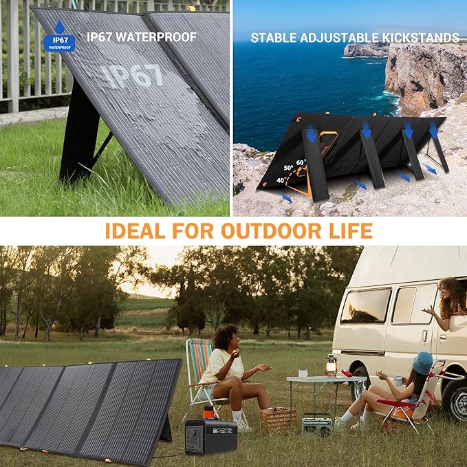 400W Portable Solar Panel,Foldable Solar Panel Power Backup,36V Output Solar Charger for Power Station Off Grid Outdoor Activities, RV, Marine,Camping, Solar Generator, IP67 Waterproof