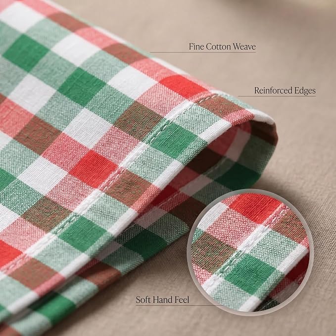 Urban Villa Cloth Napkins Cotton 12x12 (Set of 12) Red/Green/White
