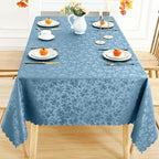 Smiry Rectangle Waterproof Heavy Duty Vinyl Tablecloths, 60 x 102 Inch | Wipeable Washable Floral Embossed Table Cover for Kitchen and Dining Room, Indoor & Outdoor Use, Stone Blue