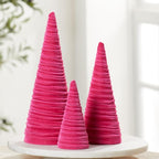 Your Heart's Content Hot Pink Velvet Trees Set of 3, Modern Artisan Mantel Accent, Coquette Room Decor, Romantic Aesthetic, Valentine Tabletop Tree, Cozy Gift for, Teen Girl Room (Hot Pink)
