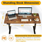 Height Adjustable Electric Stand Up Desk, 48x24 Computer Desk with Memory Presets for Home and Office, Black Frame & Brown Desktop