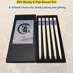 Porcelain Chopsticks Set of 5 Pairs, Reusable Bone Ceramic Chopsticks, Dishwasher Safe, Non-Slip Design, Elegant Gift Box for Family or Restaurant Use (peony)