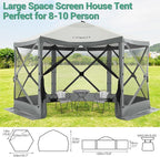 COBIZI 12x12ft Pop up Gazebo Screen Tent Screen House for Camping, Camping Outdoor Screened Gazebo with Mosquito Netting, Portable Hub Tent with Carrying Bag and Ground Stakes, Grey(Upgraded 2.0)