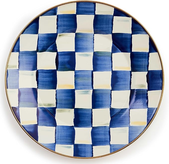 MACKENZIE-CHILDS Enamel Dinner Plate, Decorative Dinnerware Plate, 10 Inches, Set of 1, Blue-and-White Royal Check