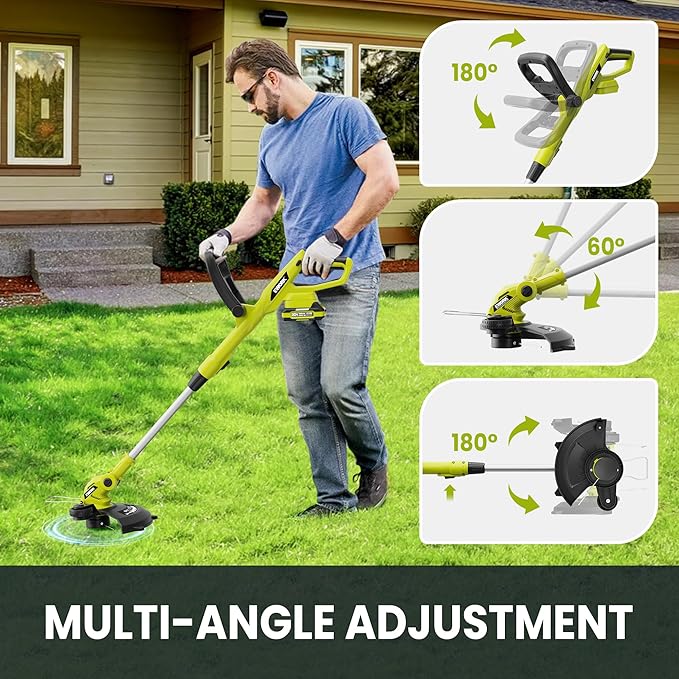 EWORK 20V Electric Weed Wacker 12-Inch Trimmer and Edger with Auto Line Feed, Cordless String Trimmer with 2.0Ah Battery and Charger & 6 Replacement Spools for Lawn, Garden, Yard, etc