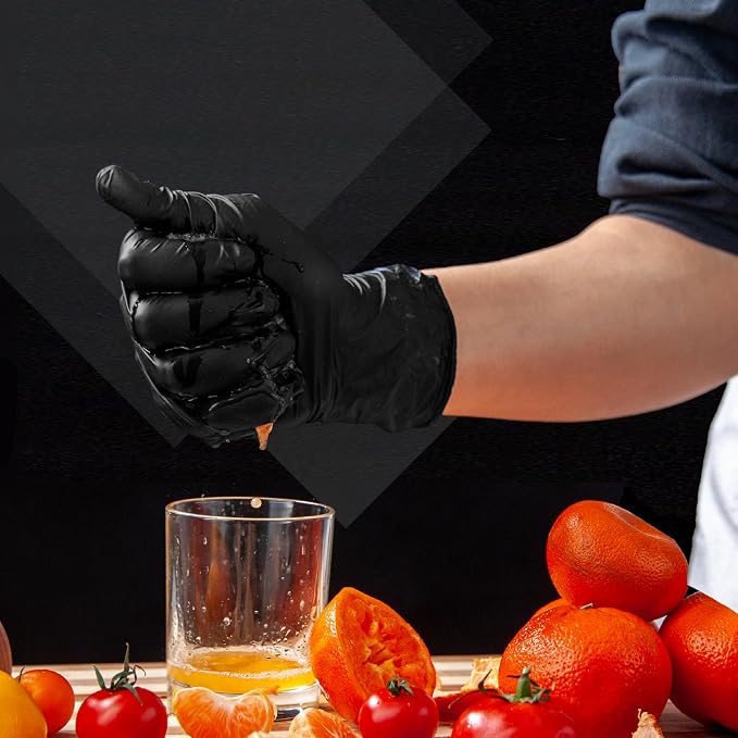 MAMISON Black Nitrile Disposable Gloves, Powder-Free, Latex-Free, 4 Mil, 100 Count, Food Safe, BBQ, Kitchen, Cooking