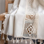 Sutuo Home Boho Curtain Crochet Lace Patchwork Semi-Blackout Bohemian Handmade Tassels, Rod Pocket Window Treatment Vintage Rustic Farmhouse Drapes for Bedroom, 1 Panel 59" W x 108" L, Beige