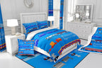 Erosebridal Train Full Comforter Set for Boys,Cartoon Car Bedding Set for Kids Boys Girls Toddler,Vintage Car Down Comforter,Retro Steam Railway Rail Traffic Light Duvet Set Bedroom Decor,Blue 3Pcs