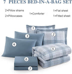 Light Blue Bedding Sets Full, Plaid Full Size Comforter Sets for Boys & Girls,Classic Homestead-style Comforter Full Size with Full Size Bed Sheets and Comforter Set