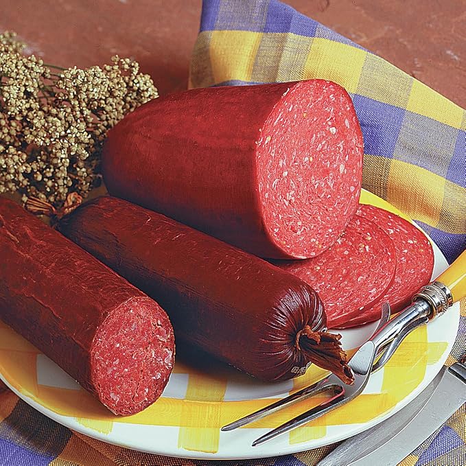 Hi Mountain HUNTER'S BLEND Summer Sausage Kit | Complete sausage seasoning kit. Includes: Seasoning, cure & 10 casings. Beef, pork, venison, deer, elk. Makes up to 30 lbs