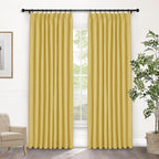 Macochico 100% Blackout Pinch Pleated Linen Curtains Thermal Window Treatments Sound Reducing Curtains for Bedroom Living Room Yellow Farmhouse Burlap Drapes with Tieback 52”Wx63”L 1 Panel