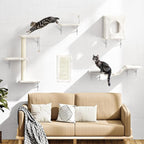 5 Pcs Cat Wall Shelves Set, Wall-Mounted Climber with Cat House, Scratching Post, Bridge, Hammock, Space-Saving Play Furniture, White