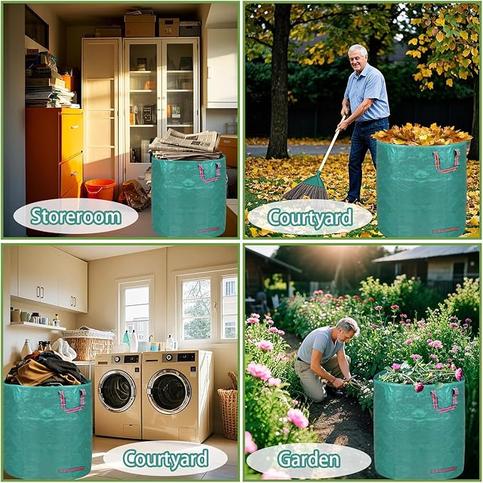 Reusable yard waste bags. 72-gallon large leaf bags(1-pack) Heavy-duty yard garden bag. Leaf bags with 4 handles that can stand upright. Great for collecting leaves and grass clippings